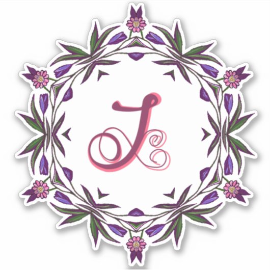 J Initial Unique & Bizarre Boho Blume Hübsch Aufkleber (Vorderseite)
