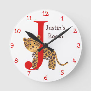 J is for Jaguar and Justin-Child's Bedroom Runde Wanduhr
