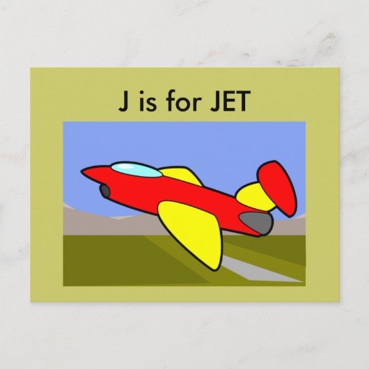 "J" ist für Jet Alphabet Flashcard Postkarte (Vorderseite)