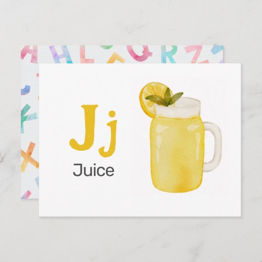 J ist für Juice - Alphabet Flash Card Postkarte (Vorne/Hinten)