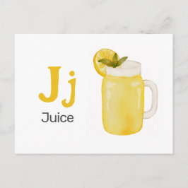 J ist für Juice - Alphabet Flash Card Postkarte