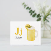 J ist für Juice - Alphabet Flash Card Postkarte (Stehend Vorderseite)