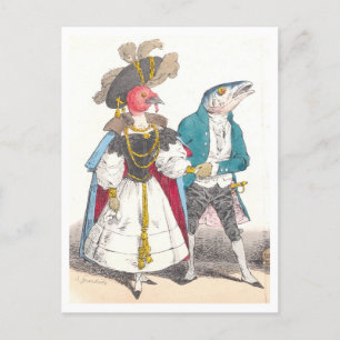 J.J. Grandville Illustration of Bird and Fish Postkarte