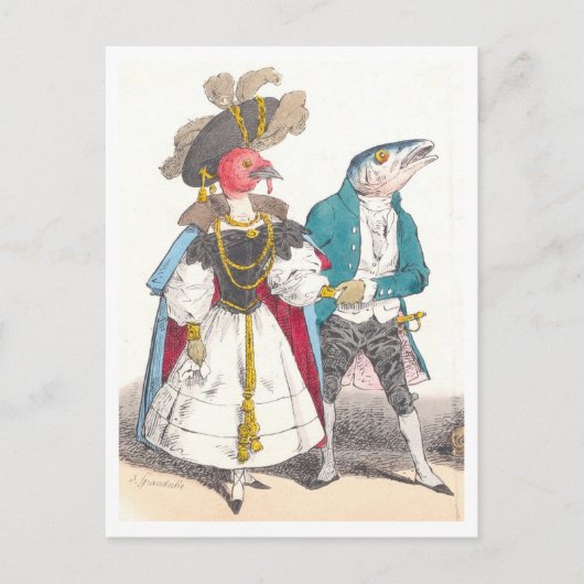 J.J. Grandville Illustration of Bird and Fish Postkarte (Vorderseite)