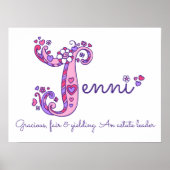 J Jenni Initial Doodle Art Name bedeutet Poster (Vorne)