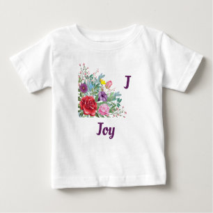 J Joy Personalize Letter Name, Rose Blume Baby T-shirt
