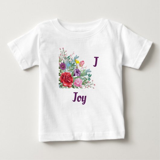 J Joy Personalize Letter Name, Rose Blume Baby T-shirt (Vorderseite)