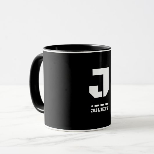 J(Juliett) NATO Phonetic Alphabet & Morse Code Tasse (Vorderseite Links)