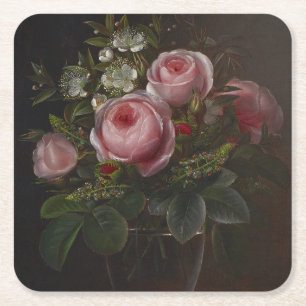 J.L. Jensen - Rose und Tree Anemones in einem ... Rechteckiger Pappuntersetzer