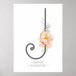 J Letter Monogram Blush Peach Floral Wohngestaltun Poster