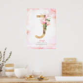 J Letter Monogram Gold Blätter Pink Magnolia Flora Poster (Küche)