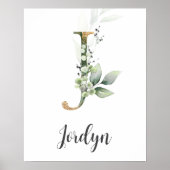 J Letter Monogram Greenerity Kinderzimmer Name Wal Poster (Vorne)