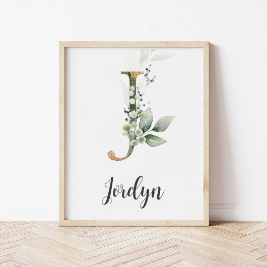 J Letter Monogram Greenerity Kinderzimmer Name Wal Poster