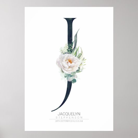 J Letter Monogram White Blume and Greenery Poster (Vorne)