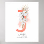 J Letter Monogram White Orchias and Pampas Grass Poster (Vorne)