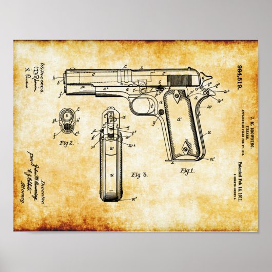 J.M Browning M1911 Pistol Patent Poster (Vorne)