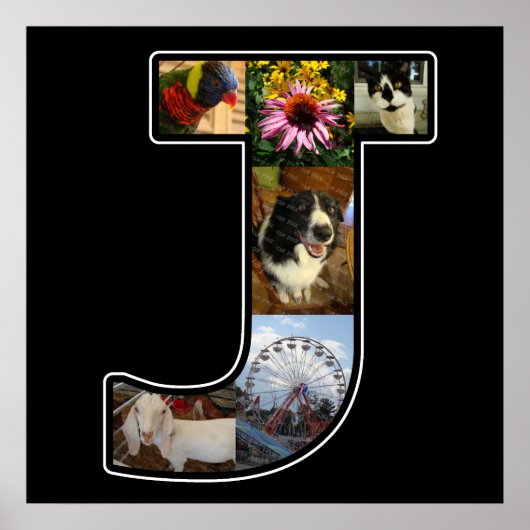 J Monogram Create your own 6 Foto Collage Black Poster (Vorne)
