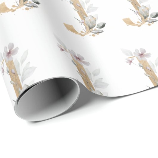 J Monogram Floral Geschenkpapier (Rolleneckpunkt)