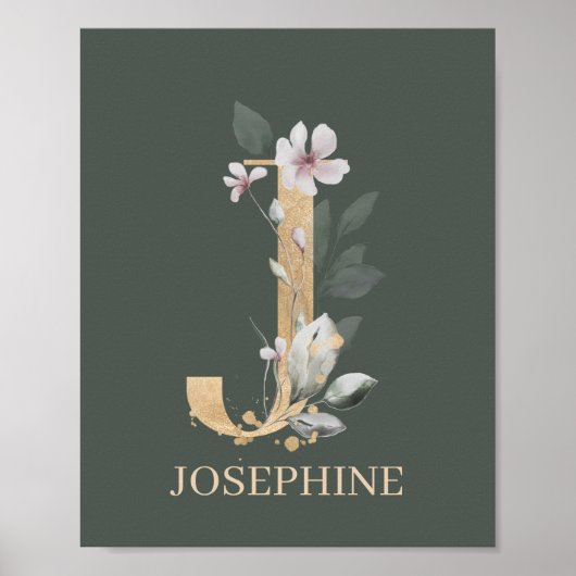 J Monogram Floral Personalisiert Poster (Vorne)