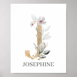 J Monogram Floral Personalisiert Poster