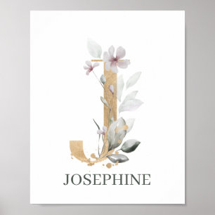 J Monogram Floral Personalisiert Poster
