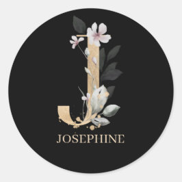 J Monogram Floral Personalisiert Runder Aufkleber