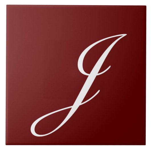 J Monogram Initial White on Maroon Fliese (Vorderseite)