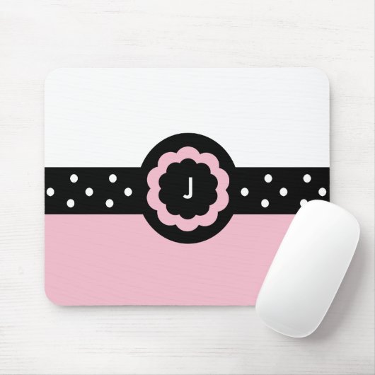 J: Monogram J Dotted Pink & White Mousepad (Mit Mouse)