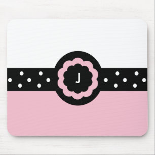 J: Monogram J Dotted Pink & White Mousepad