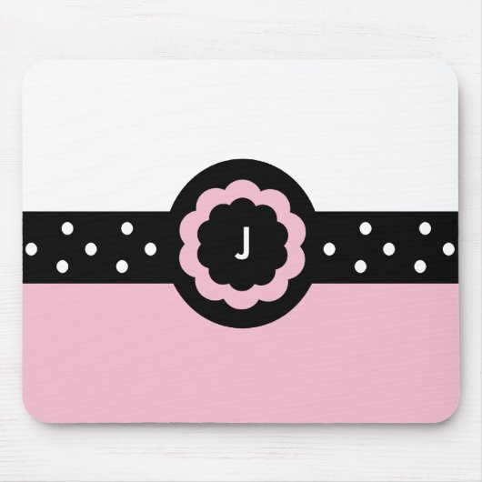 J: Monogram J Dotted Pink & White Mousepad (Vorne)