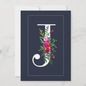 J Monogram Last Initial Modern Blue Floral Wedding Einladung (Rückseite)