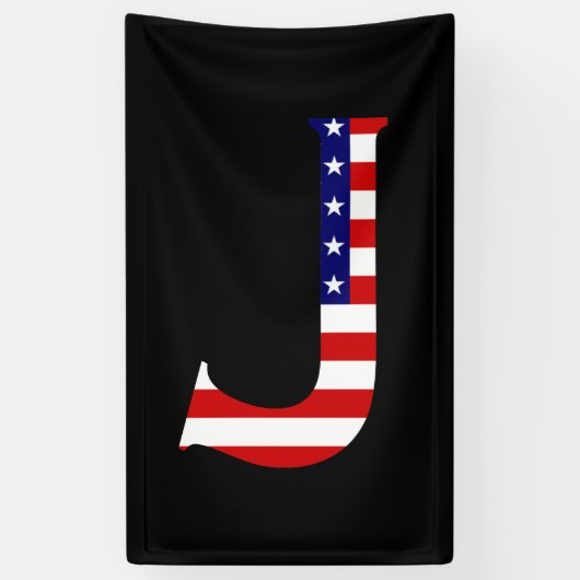 J Monogram overlaid on USA Flag (v) bnrcnt Banner (Vertikal)