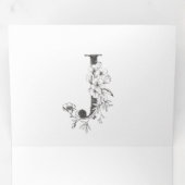 'J' Monogram Schöne gezeichnete Blumenhochzeit Dreifach Gefaltete Einladung (Innen Erste Seite)