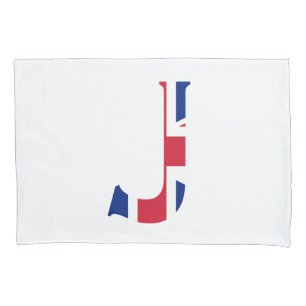 J Monogram überlagert sich auf der Unijack Flag-Ko Kissenbezug