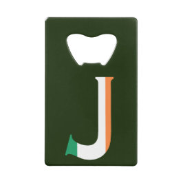 J Monogram überlagert sich auf irischer Flagge Geldbeutel Flaschenöffner