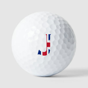 J Monogram überlagert sich auf Union Jack Flag va Golfball