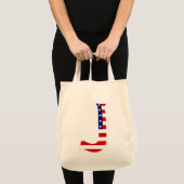 J Monogram überlagert sich auf US Flag Gtcnt Tragetasche (Vorderseite (Produkt))