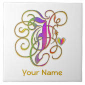 J-Monogramm Ihre Namens"gotischer Regenbogen-" Fliese (Vorderseite)