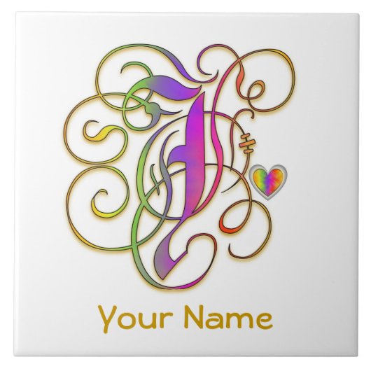 J-Monogramm Ihre Namens"gotischer Regenbogen-" Fliese (Vorderseite)