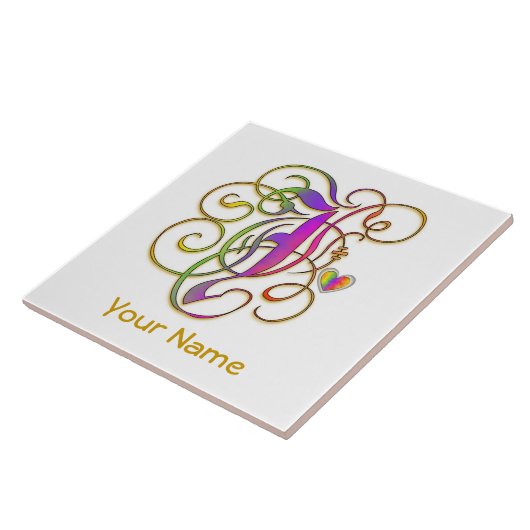 J-Monogramm Ihre Namens"gotischer Regenbogen-" Fliese (Seite)