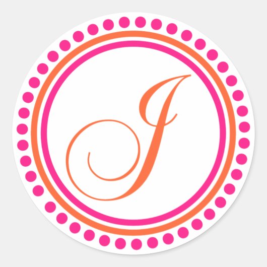 J Monogramm (rosa/orangefarbener Punktkreis) Runder Aufkleber (Vorderseite)