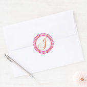 J Monogramm (rosa/orangefarbener Punktkreis) Runder Aufkleber (Umschlag)