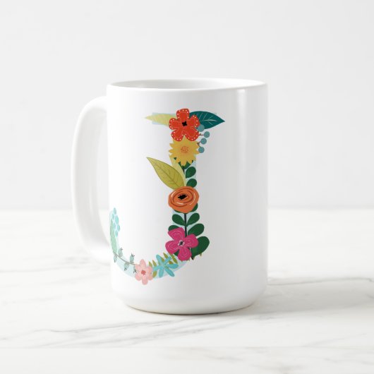 J-Monogramm-Tasse, Blumenj-Initiale, botanisch Kaffeetasse (Vorderseite Links)