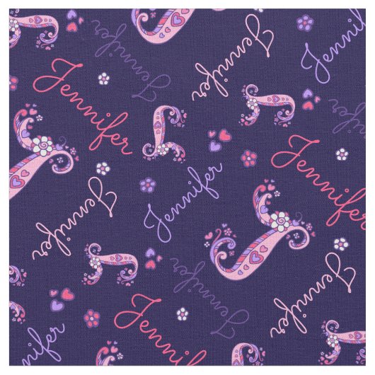 J Monogramm und personalisierter Name Jennifer Sto Stoff (Nahaufnahme)