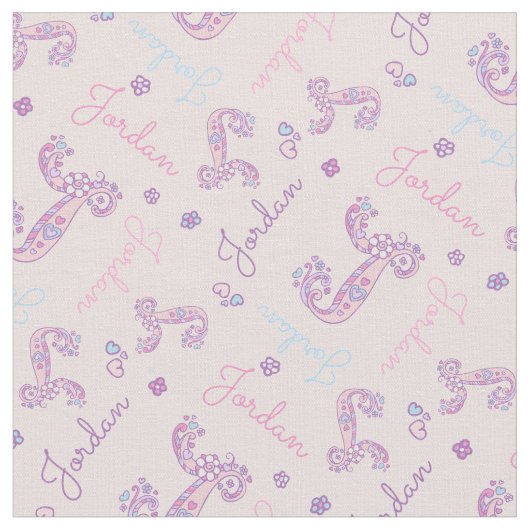 J Monogramm und personalisierter Name Jorden Stoff (Nahaufnahme)