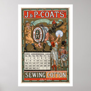 J P Coats Nähen Cotton Vintage Werbung Poster