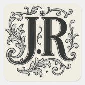 J.R Initialen mit Dekor Quadratischer Aufkleber (Vorderseite)