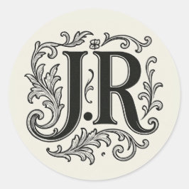 J.R Initialen mit Dekor Runder Aufkleber