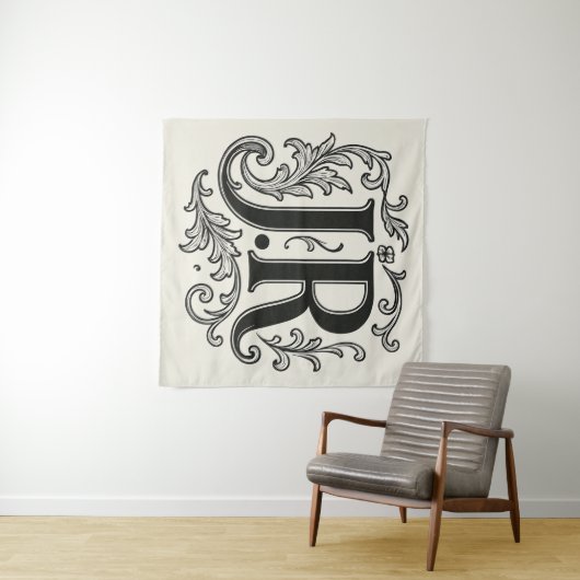 J.R Initialen mit Dekor Wandteppich (Beispiel (Horizontal))
