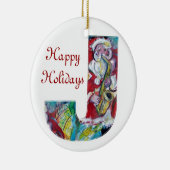 J SCHREIBEN /SANTA UND SAX, CHRISTMAS PARTY MONOGR KERAMIKORNAMENT (Rechts)